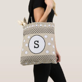 Tote Bag Motif Points Imprimé Monogramme Beige (De près)