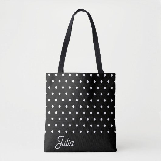 Tote Bag Motif Polka Noir Blanc Élégant Personnalisé (Devant)