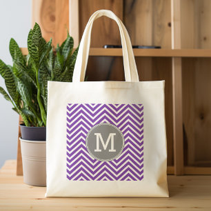 Tote Bag Motif pourpre et gris Chevron avec Monogram