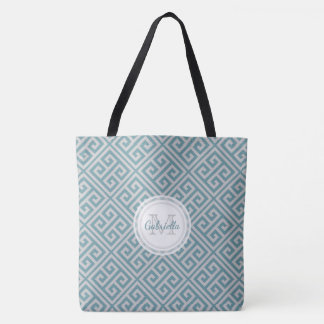 Tote Bag Motif principal grec audacieux bleu et gris de