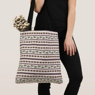 Tote Bag Motif rayé champêtre aux champignons