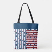 Tote Bag Motif rayé étoile dans les tons rouge et bleu lanc (Dos)