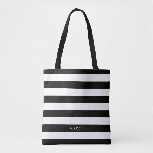 Tote Bag Motif rayé moderne noir et blanc Nom personnalisé (Devant)