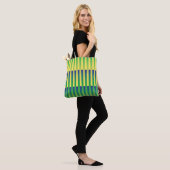 Tote Bag Motif rayé vert jaune bleu (Sur le modèle)