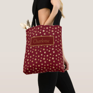 Tote Bag Motif Red Gold Stars