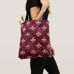 Tote Bag Motif Red Velvet Fleur De Lis Mardi Gras Orleans