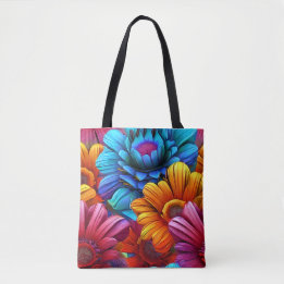 Tote Bag Motif répété de fleurs 3d colorées