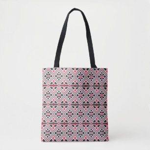 Tote Bag Motif Rétro Broderie Rouge et Noir