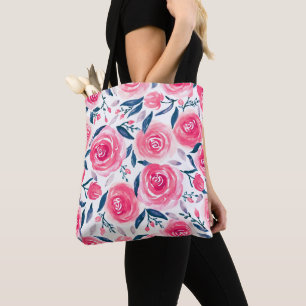 Tote Bag Motif Rose d'aquarelle rose