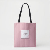 Tote Bag Motif Rose en bande rose - Monogramme initial du s (Devant)