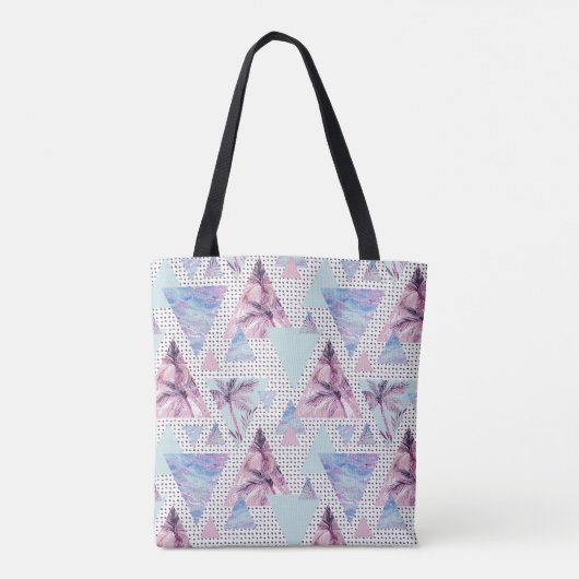 Tote Bag Motif rose et bleu d'aquarelle de palmier (Dos)