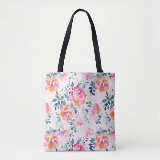 Tote Bag Motif rose et Turquoise (Devant)