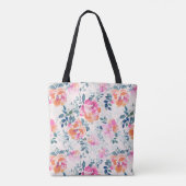 Tote Bag Motif rose et Turquoise (Dos)