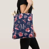 Tote Bag Motif rose foncé d'aquarelle du monogramme | (De près)