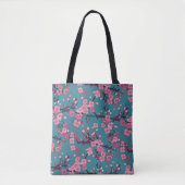Tote Bag Motif rose foncé et Turquoise en fleurs (Devant)