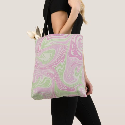 Tote Bag Motif rose vert à bille liquide (De près)