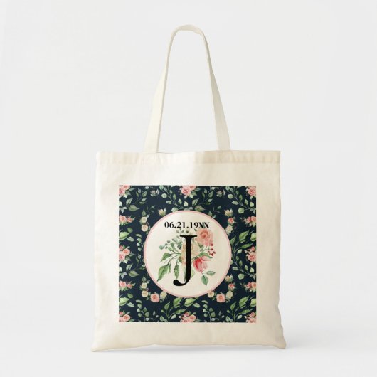 Tote Bag Motif Rose victorien Monogram, Mariage Date (Devant)