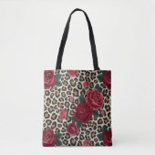 Tote Bag Motif Roses Rouges Léopard (Devant)