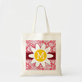 Tote Bag Motif rouge de damassé ; Marguerite