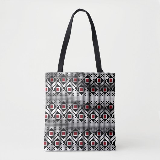 Tote Bag Motif roumain géométrique rouge et noir (Devant)