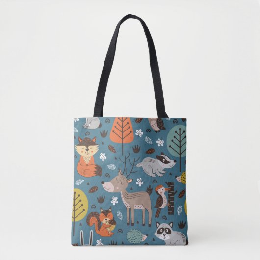 Tote Bag Motif sans couture avec animaux de la forêt sur fo (Devant)