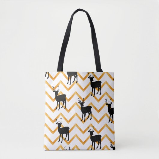 Tote Bag Motif sans couture avec cerf noir et texture or (Devant)
