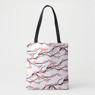 Tote Bag Motif sans couture avec cerise fleurie sur un b bl