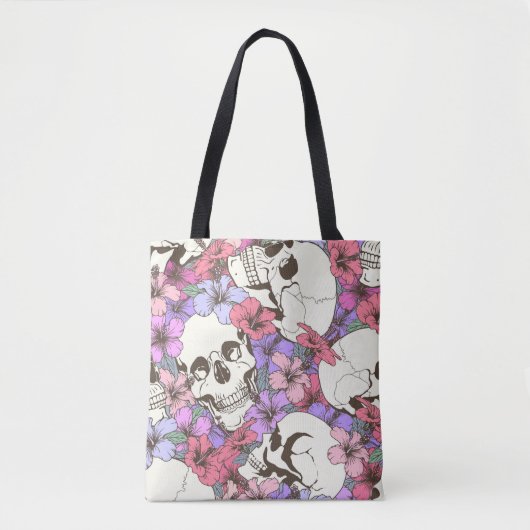 Tote Bag Motif sans couture avec crânes trouver des fleurs (Devant)