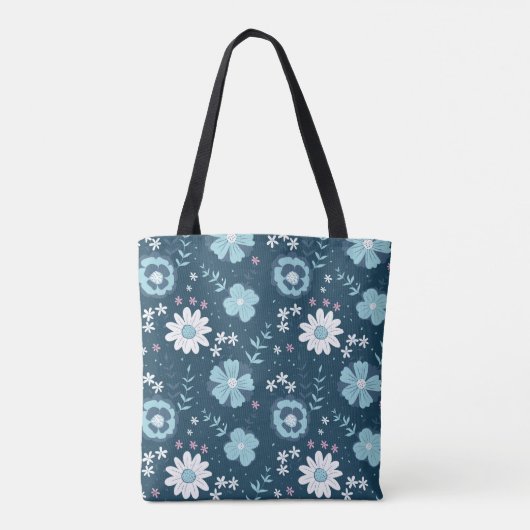 Tote Bag Motif sans couture avec fleurs d'été bleues sur fo (Dos)