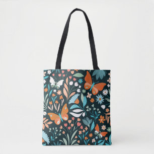 Tote Bag Motif sans couture avec fleurs et papillons
