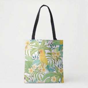 Tote Bag Motif sans couture avec fleurs Plumeria, feuilles