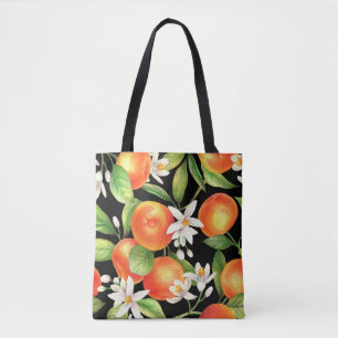 Tote Bag Motif sans couture avec fruits orange, fleurs et l