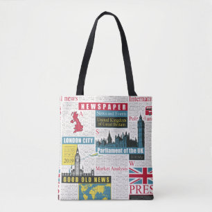 Tote Bag motif sans couture avec journal britannique ou lo