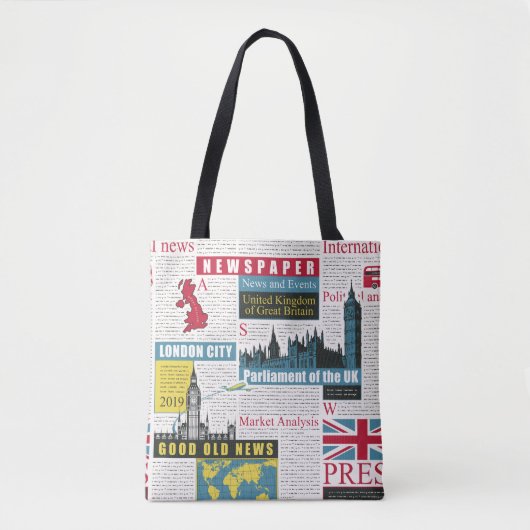 Tote Bag  motif sans couture avec journal britannique ou lo (Devant)