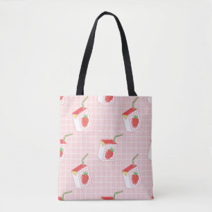 Tote Bag Motif sans couture avec lait de fraise caricaturé