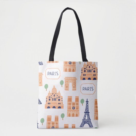 Tote Bag Motif sans couture avec les monuments parisiens (Devant)