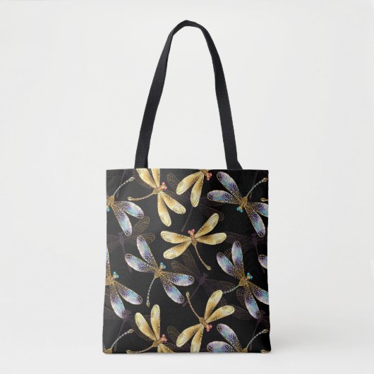 Tote Bag Motif sans couture avec libellules d'or (Devant)