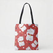 Tote Bag Motif sans couture avec Maneki-Neko chat dessiné à (Devant)