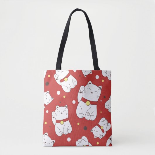 Tote Bag Motif sans couture avec Maneki-Neko chat dessiné à (Devant)