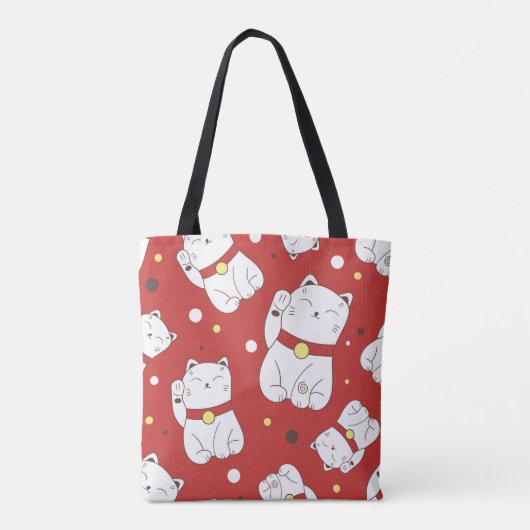 Tote Bag Motif sans couture avec Maneki-Neko chat dessiné à (Dos)