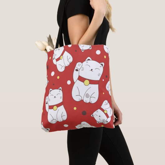 Tote Bag Motif sans couture avec Maneki-Neko chat dessiné à (De près)