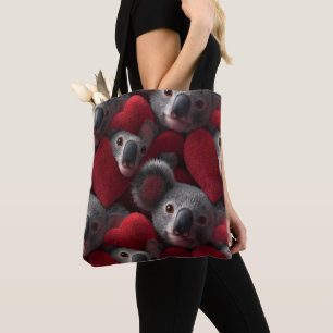 Tote Bag Motif sans couture de koala mignon et de cœur roug