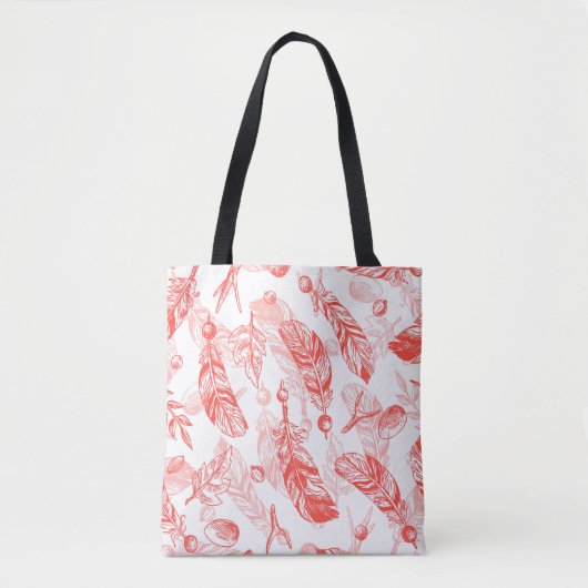 Tote Bag Motif sans couture de plumes rouges (Devant)