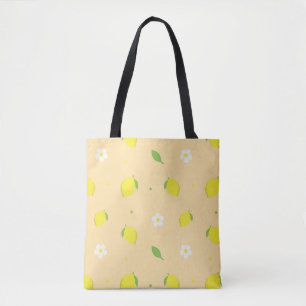 Tote Bag Motif sans couture orange jaune avec fleurs blanch