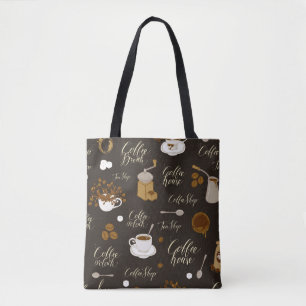 Tote Bag Motif sans couture sur le thème du thé et du café 
