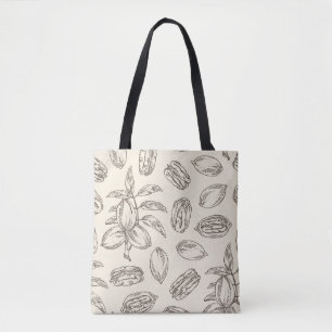 Tote Bag Motif sans joint avec pecan : noix de pacan et feu