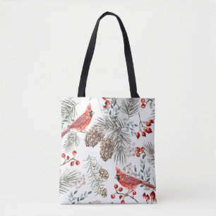 Tote Bag Motif sans soudure de Noël, oiseaux cardinaux, rou