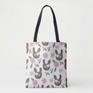 Tote Bag Motif sans soudure de Pâques avec poulet.
