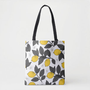 Tote Bag Motif sans soudure tropicale avec citrons jaunes.