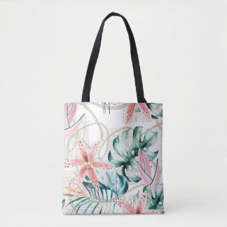 Tote Bag Motif sans soudure tropicale avec feuilles d'orchi